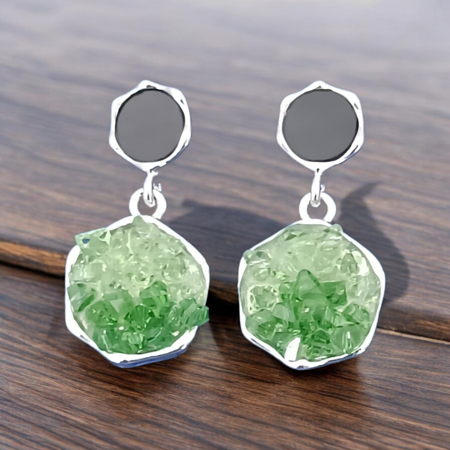 Exquisite Green and Black Gem stone earrings