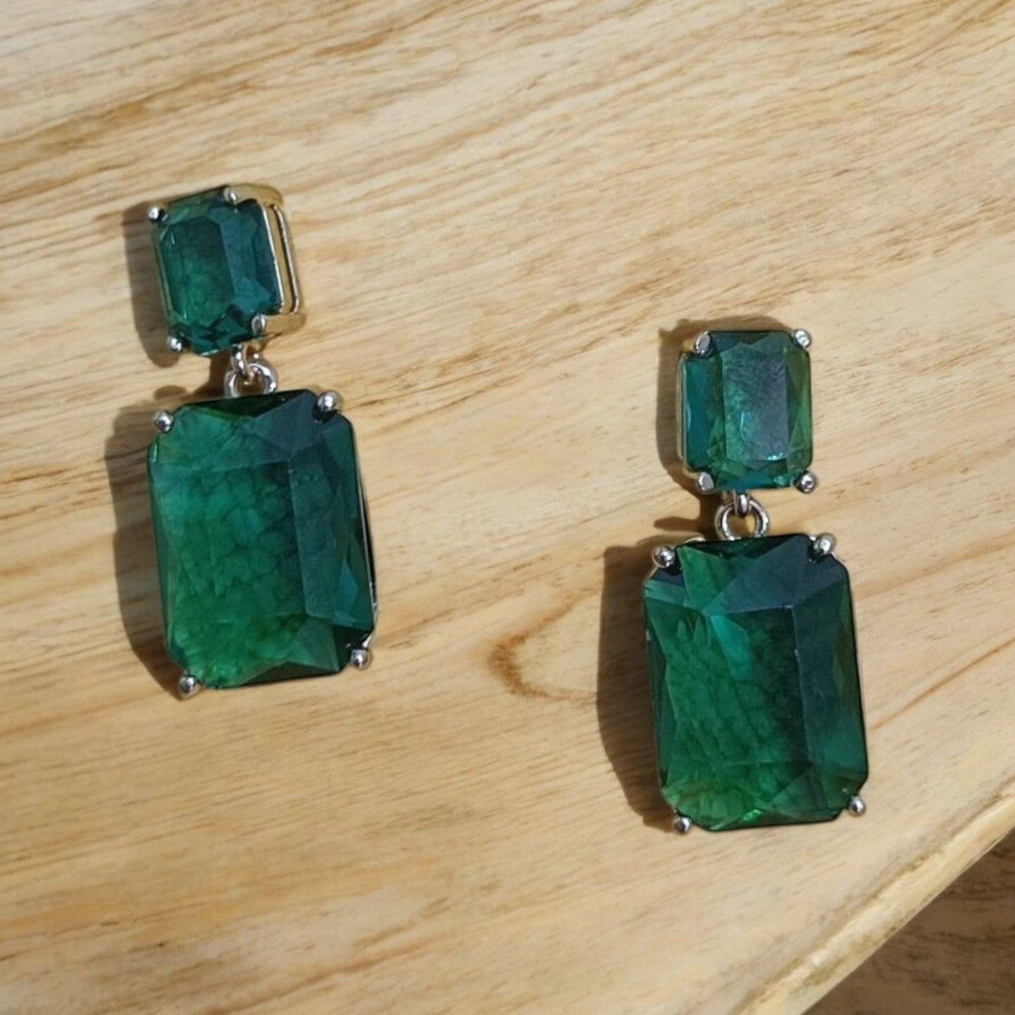 Radiant Crystal Rectangular Green Earrings
