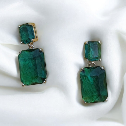 Radiant Crystal Rectangular Green Earrings