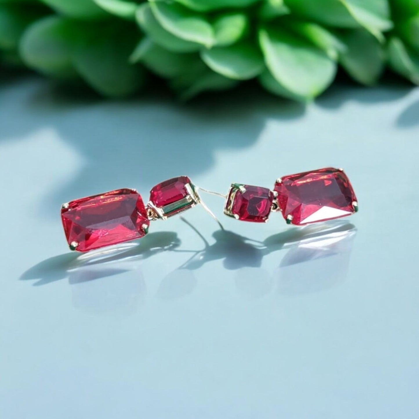 Radiant Crystal Rectangular Red Earrings