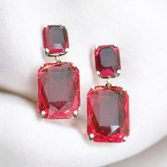 Radiant Crystal Rectangular Red Earrings