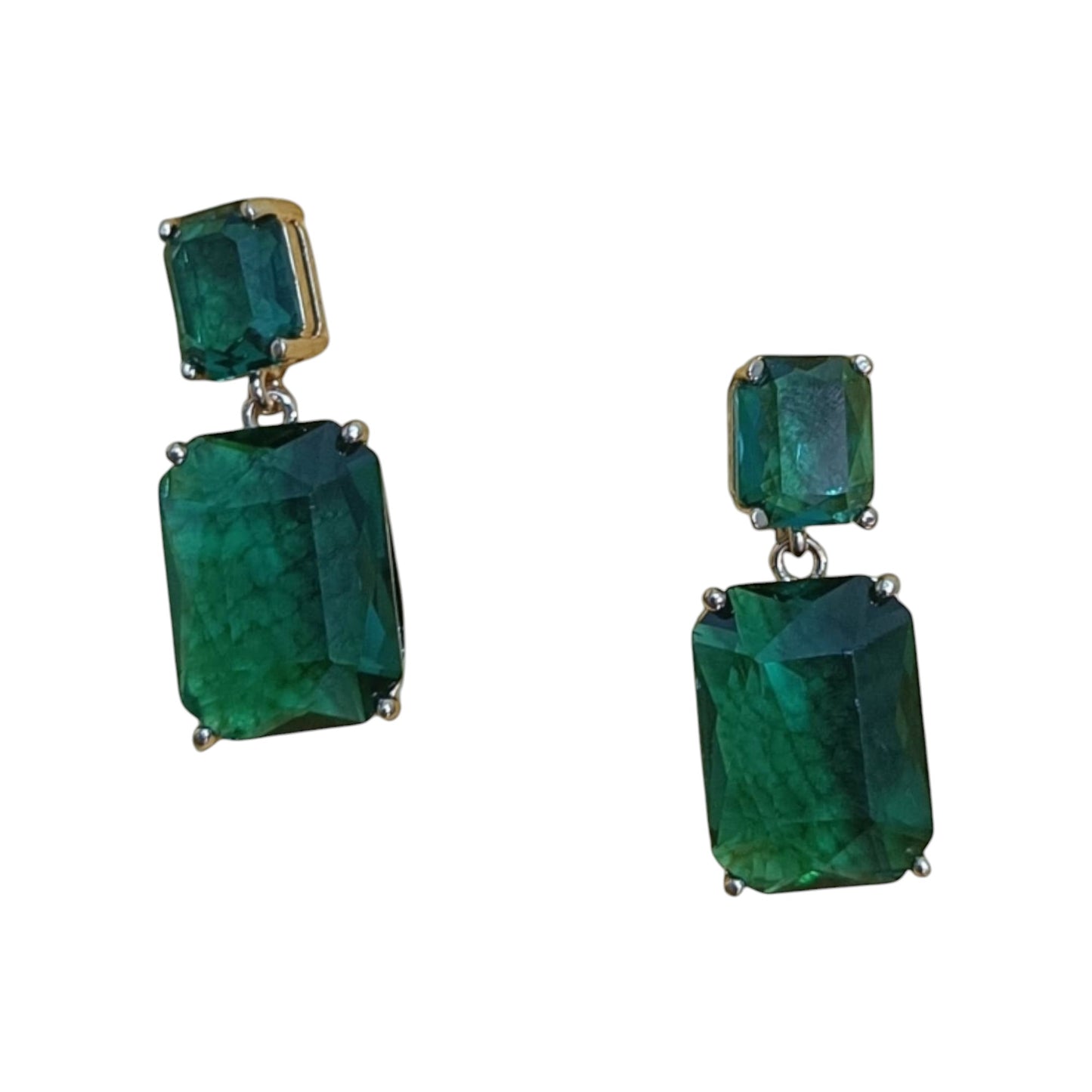 Radiant Crystal Rectangular Green Earrings