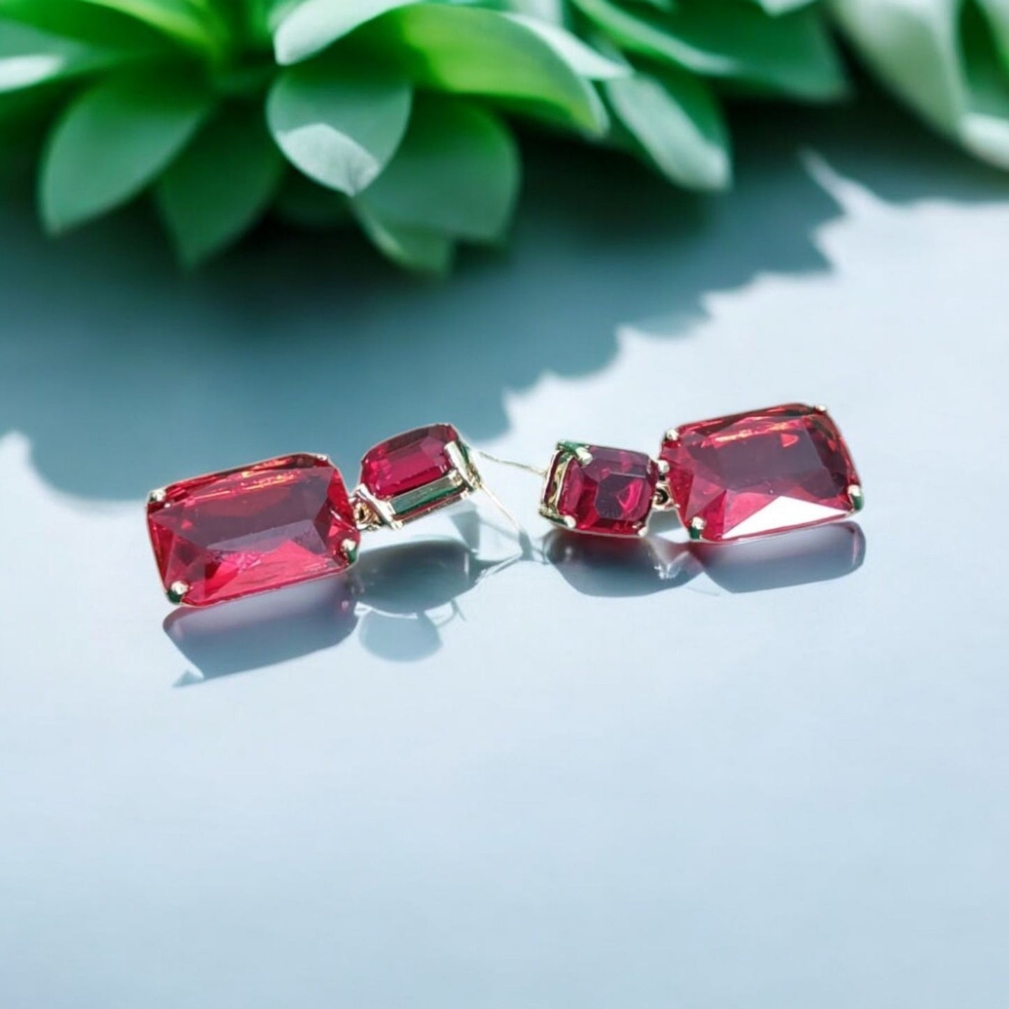 Radiant Crystal Rectangular Red Earrings