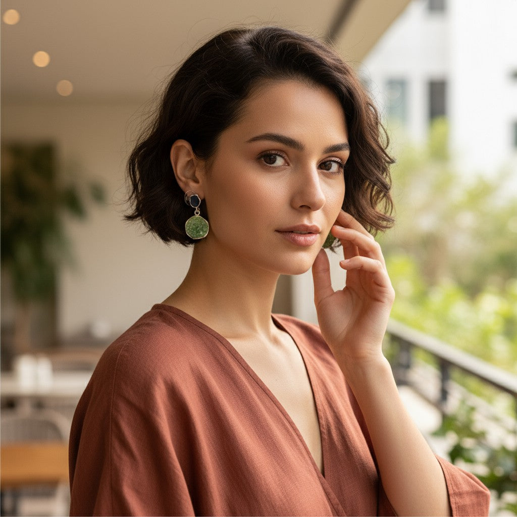 Exquisite Green and Black Gem stone earrings