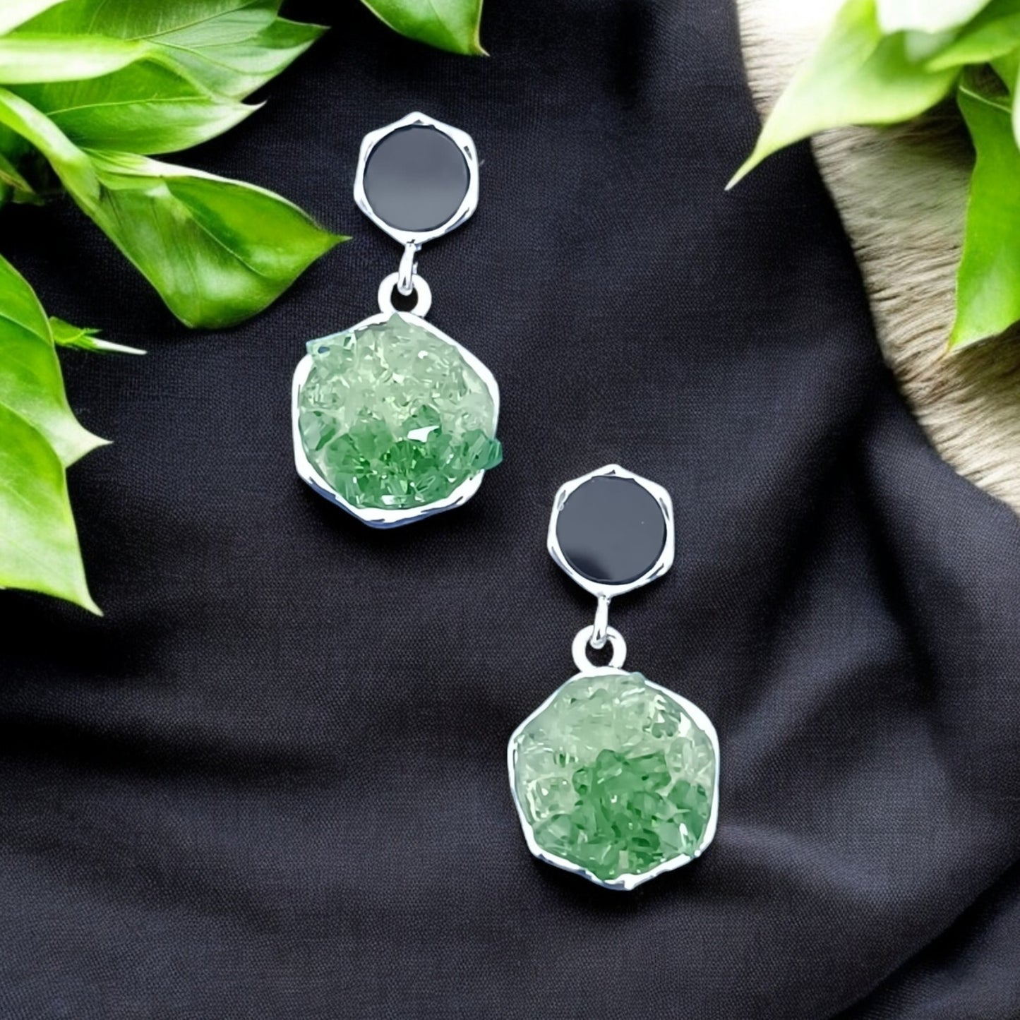 Exquisite Green and Black Gem stone earrings