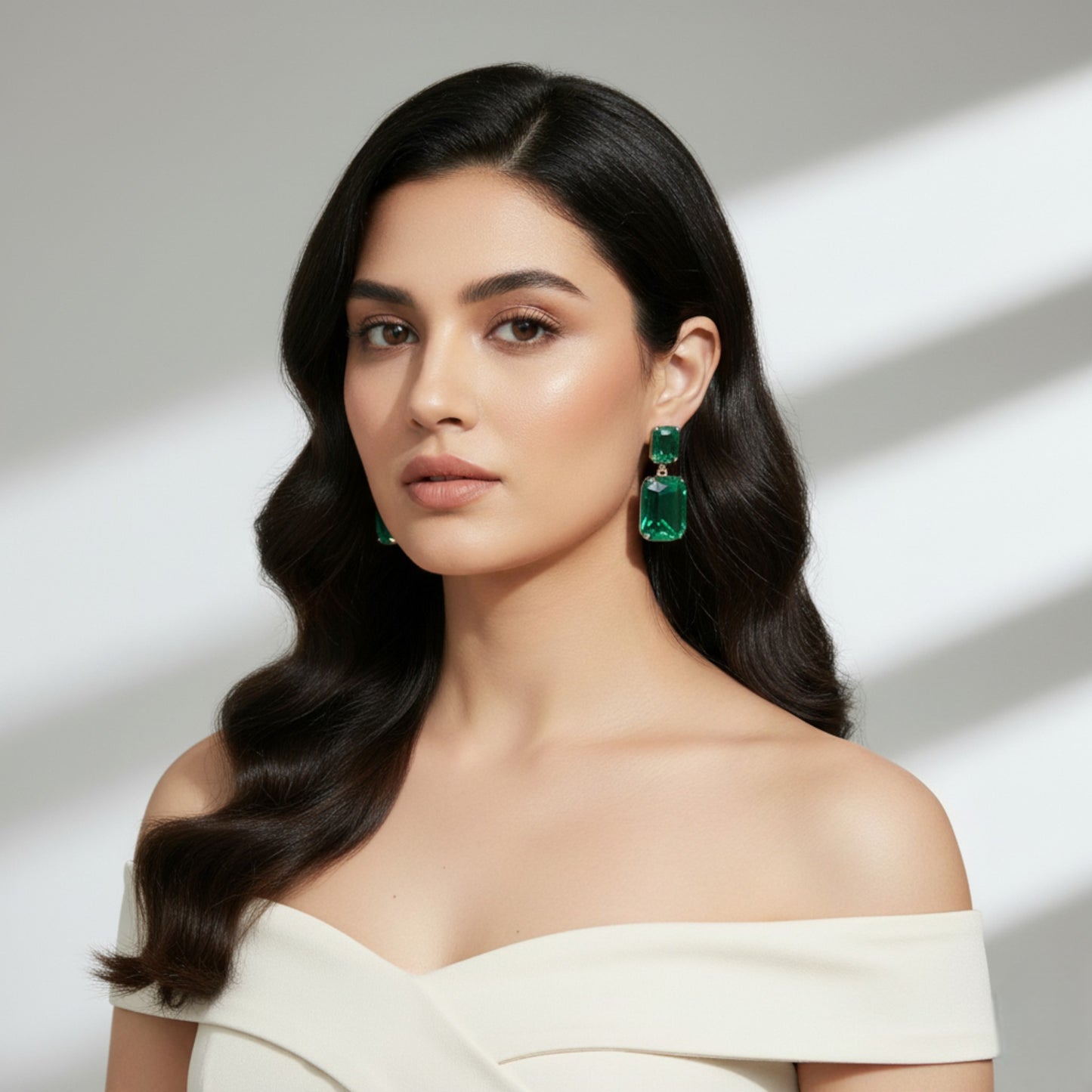 Radiant Crystal Rectangular Green Earrings