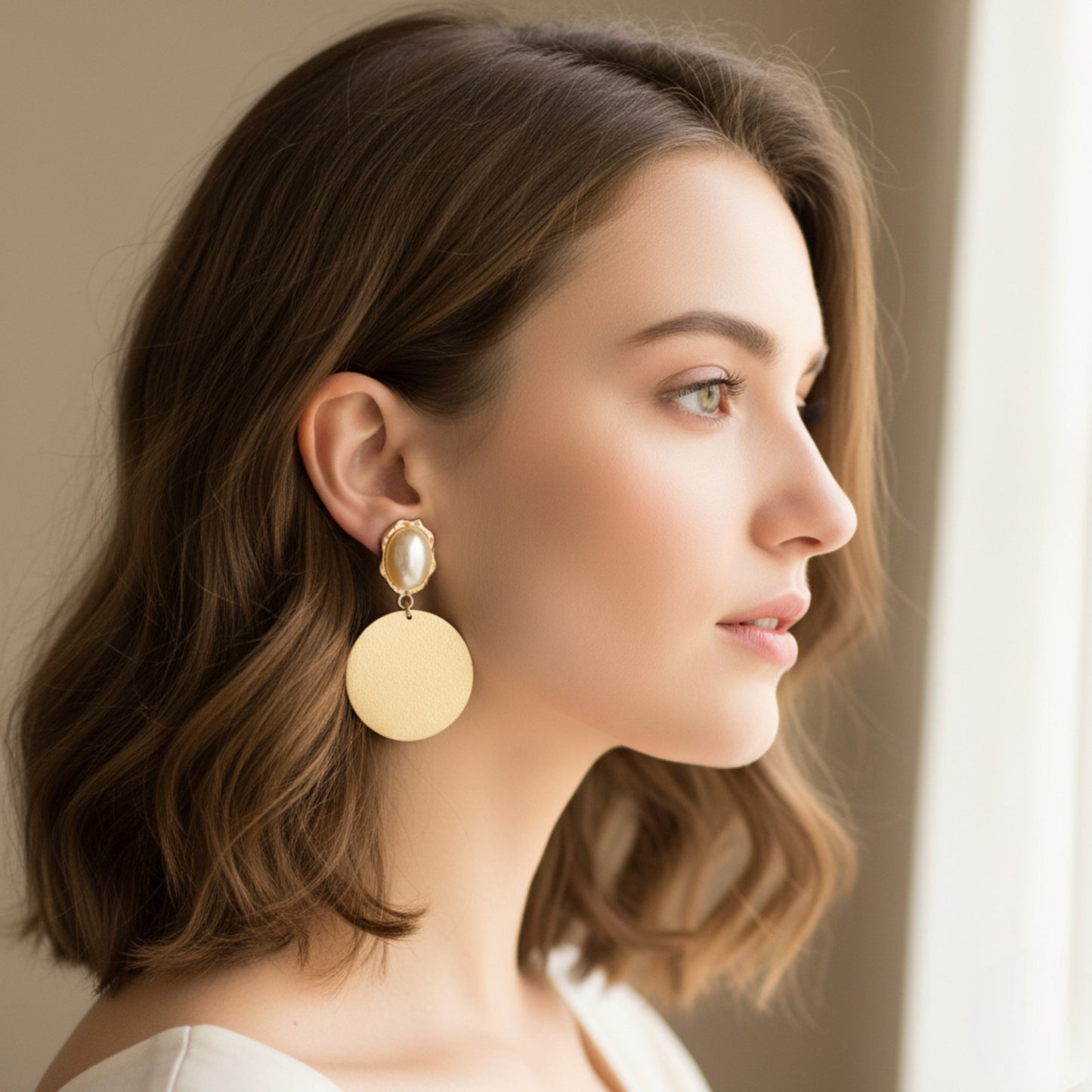 Stunning Round shaped golden Earrings with Pearl