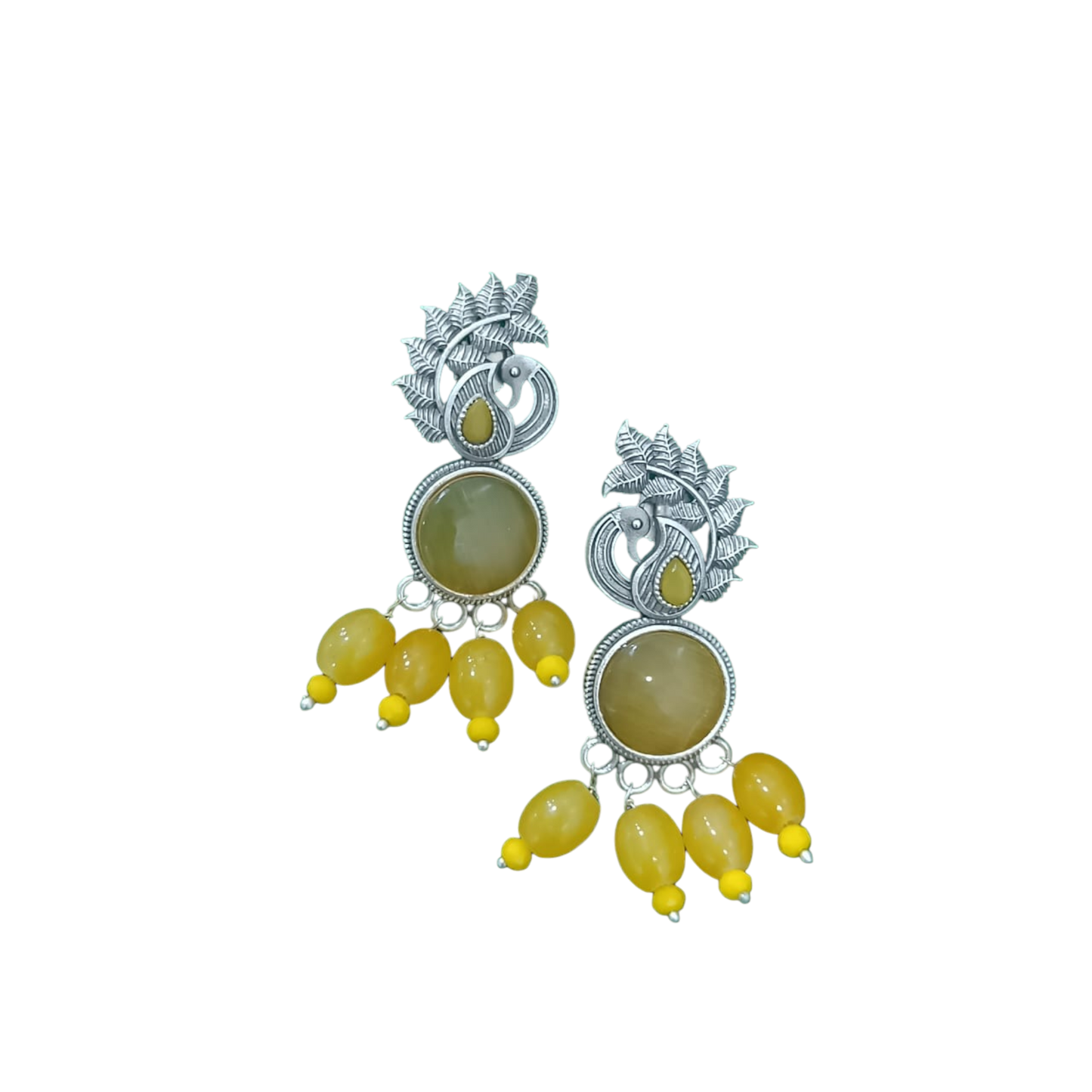 Opulent Peacock Shaped Silver Replica Earrings