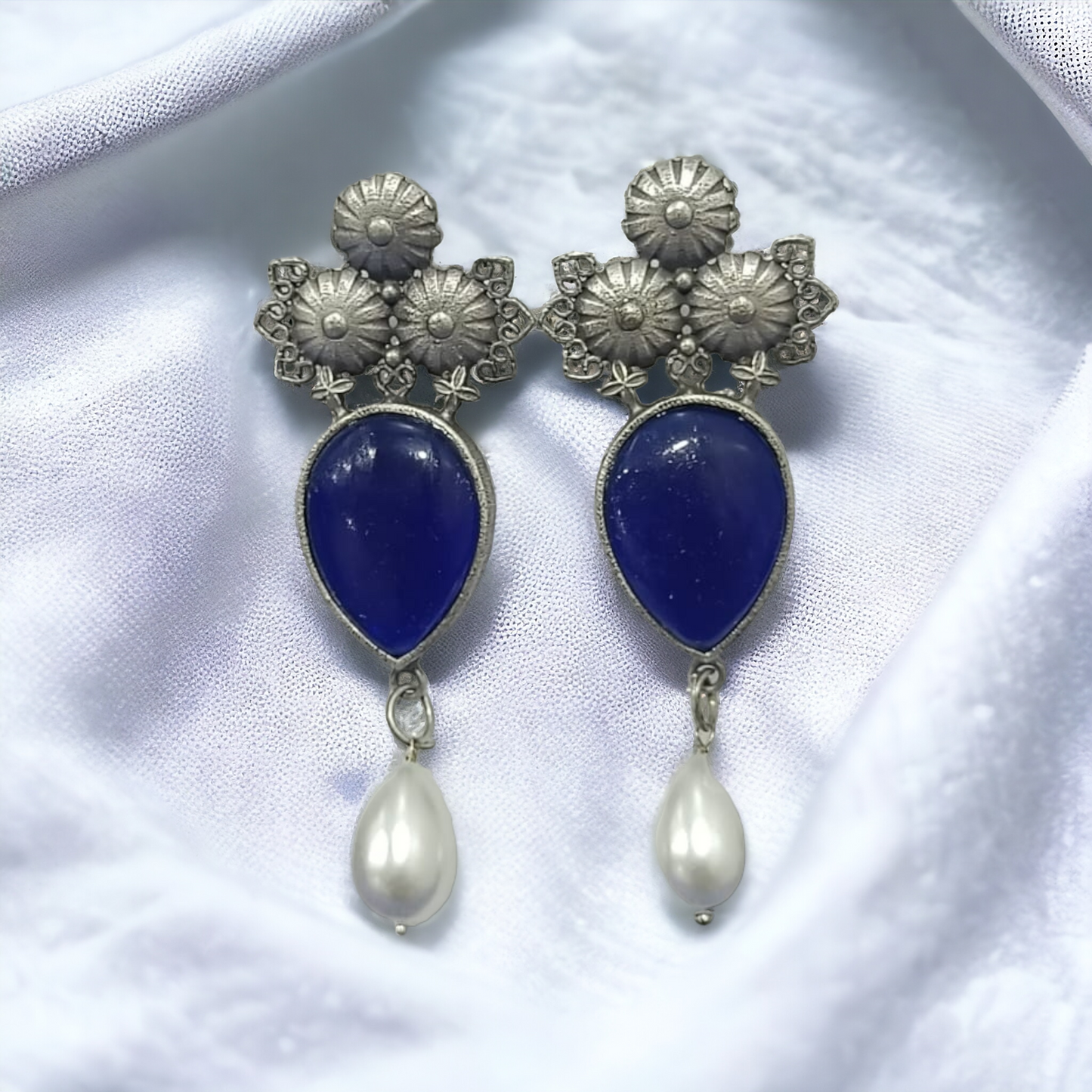 Pearl-adorned Leaf Elegance Silver Replica Earrings