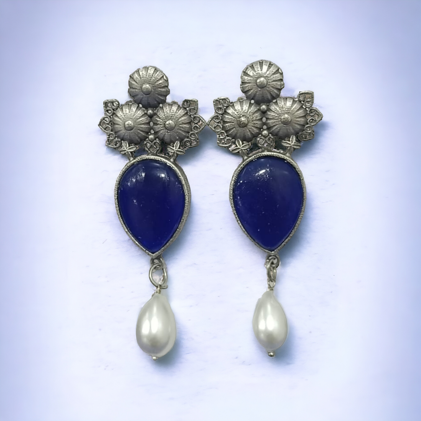 Pearl-adorned Leaf Elegance Silver Replica Earrings