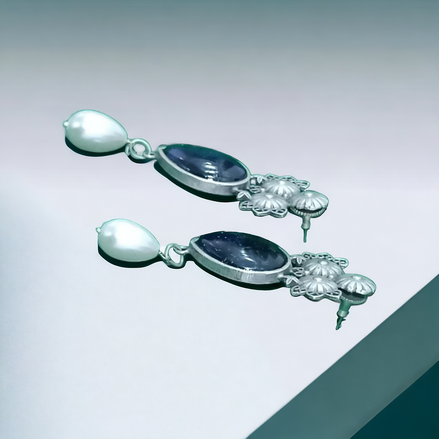 Pearl-adorned Leaf Elegance Silver Replica Earrings