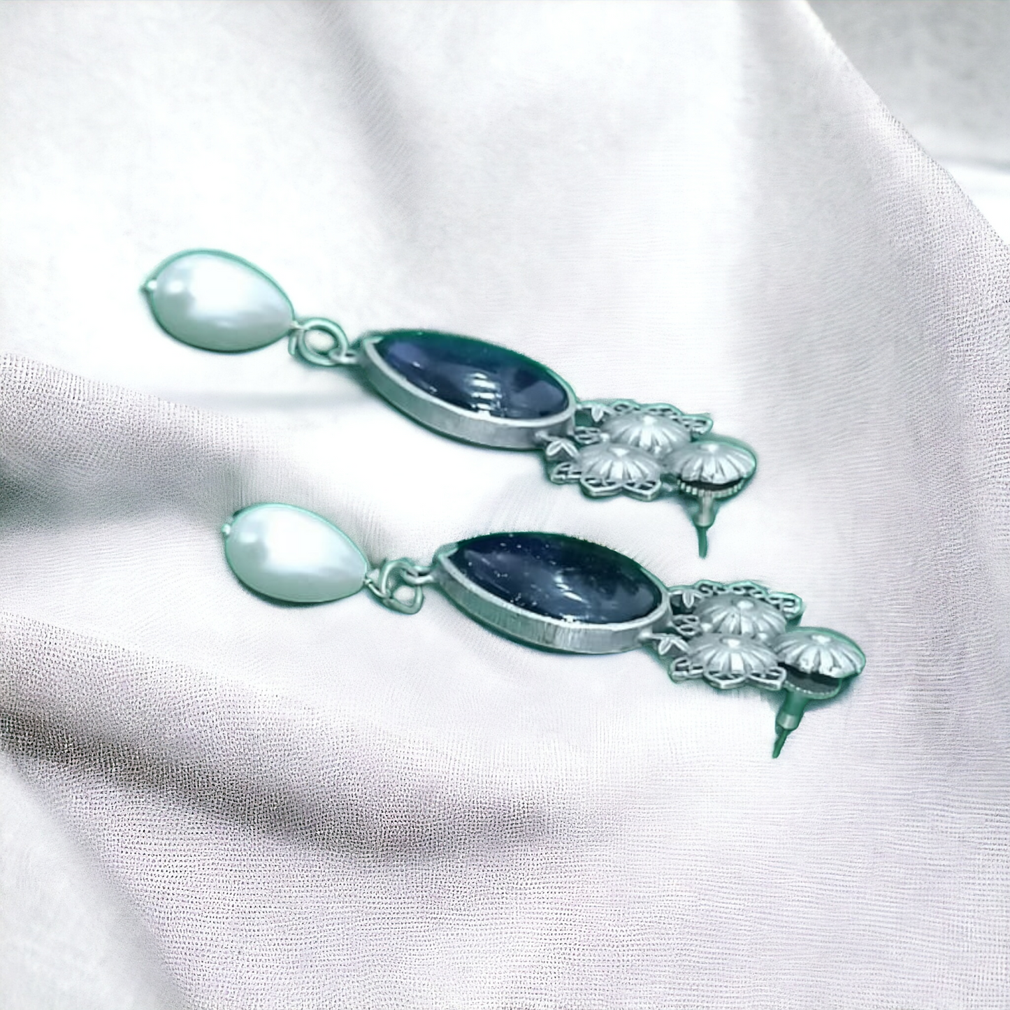 Pearl-adorned Leaf Elegance Silver Replica Earrings