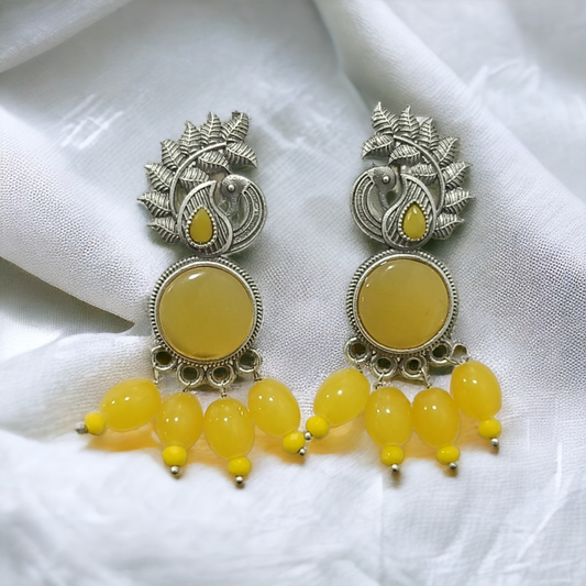 Opulent Peacock Shaped Silver Replica Earrings