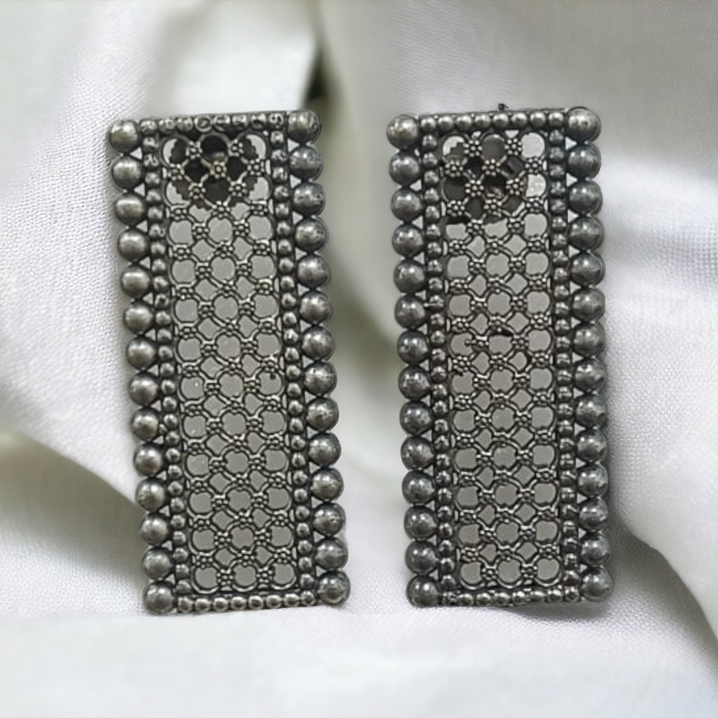 Stylish Door Shaped Silver Replica Earrings