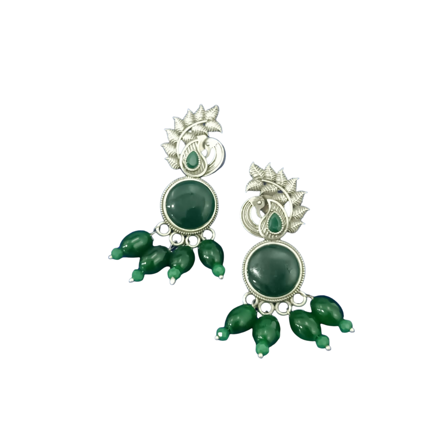 Opulent Peacock  Shaped Silver Replica Earrings