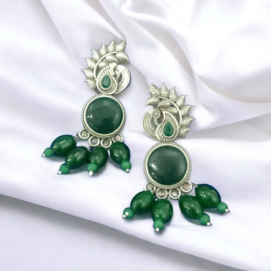 Opulent Peacock  Shaped Silver Replica Earrings