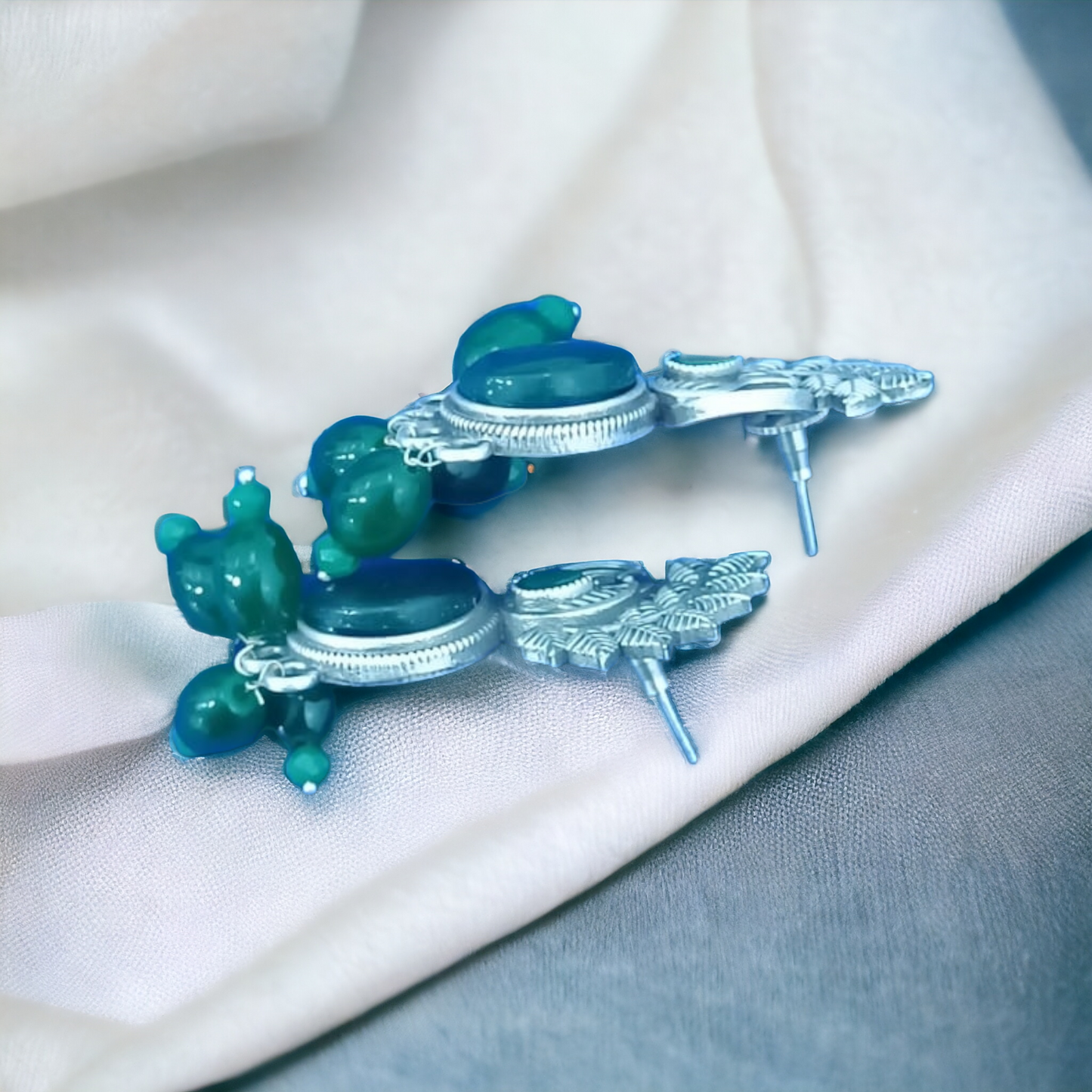 Opulent Peacock  Shaped Silver Replica Earrings