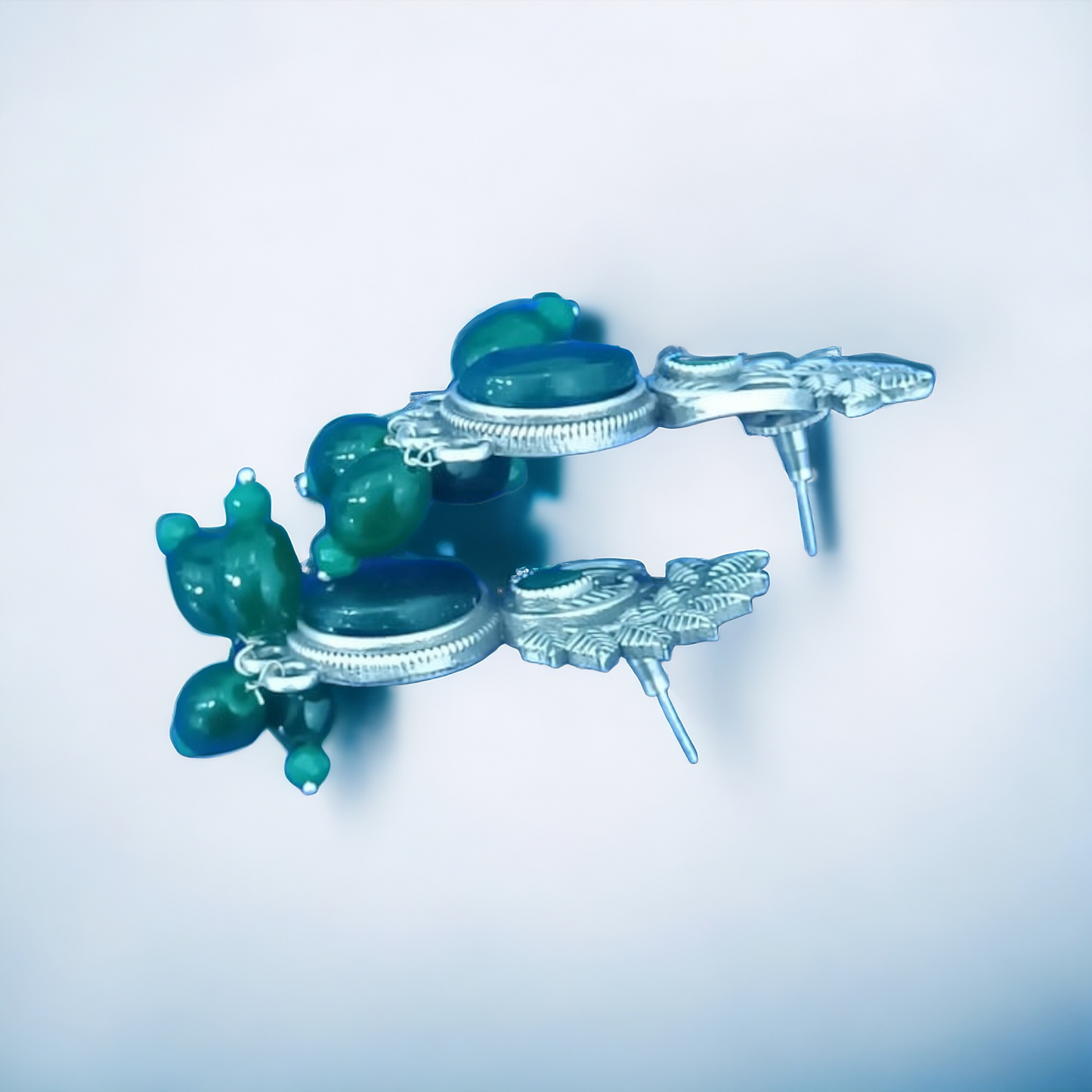 Opulent Peacock  Shaped Silver Replica Earrings