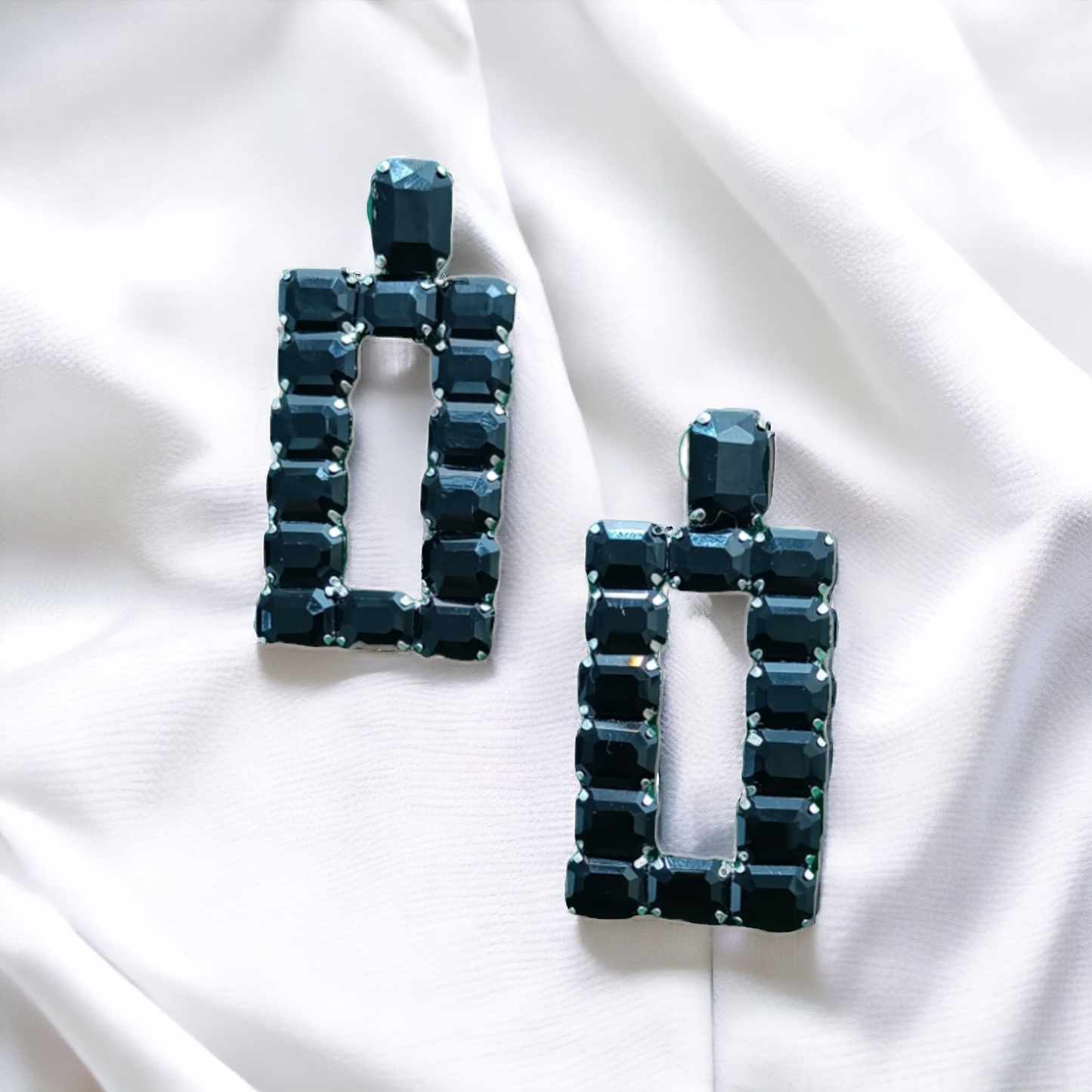 Elegant Rectangular Stone Studded Earrings