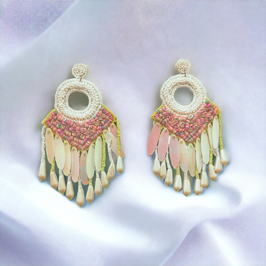 Handmade pink and white dangler Earrings