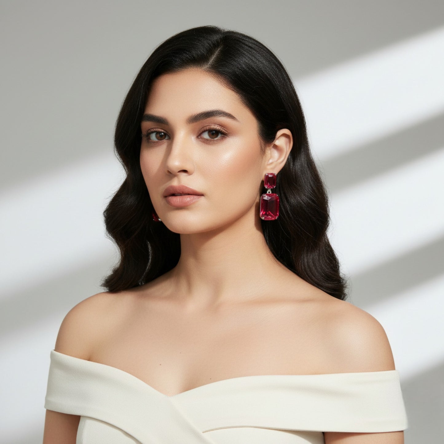 Radiant Crystal Rectangular Red Earrings