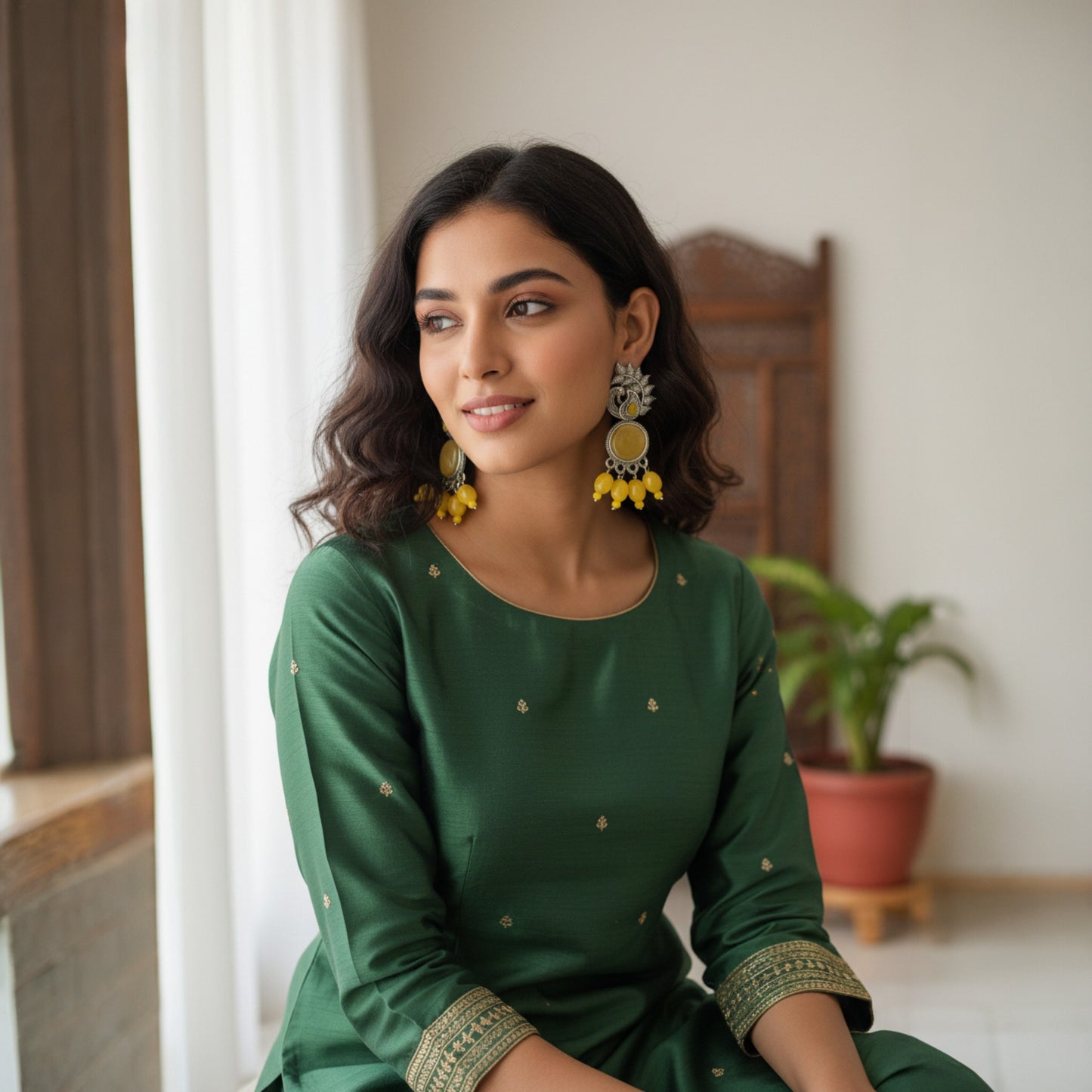 Opulent Peacock Shaped Silver Replica Earrings