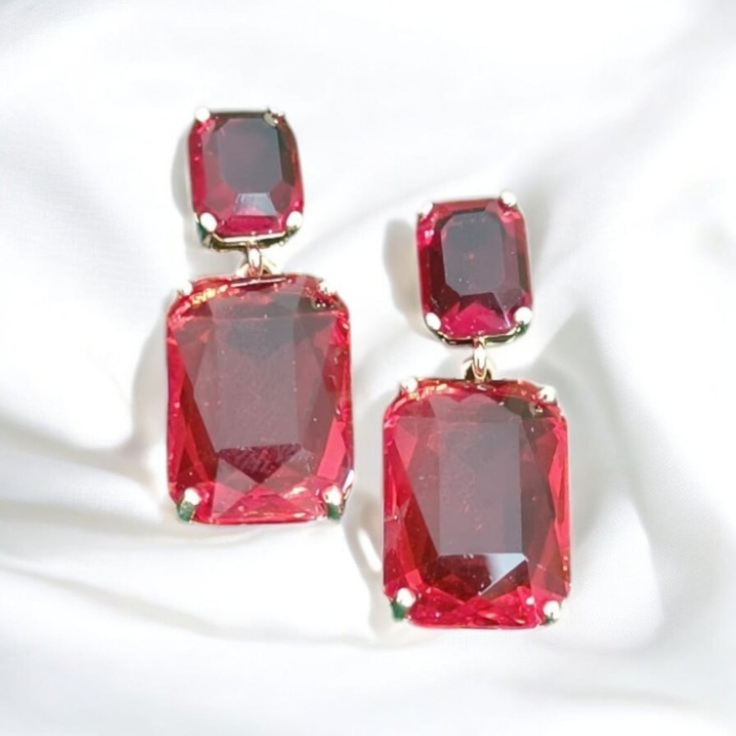 Radiant Crystal Rectangular Red Earrings