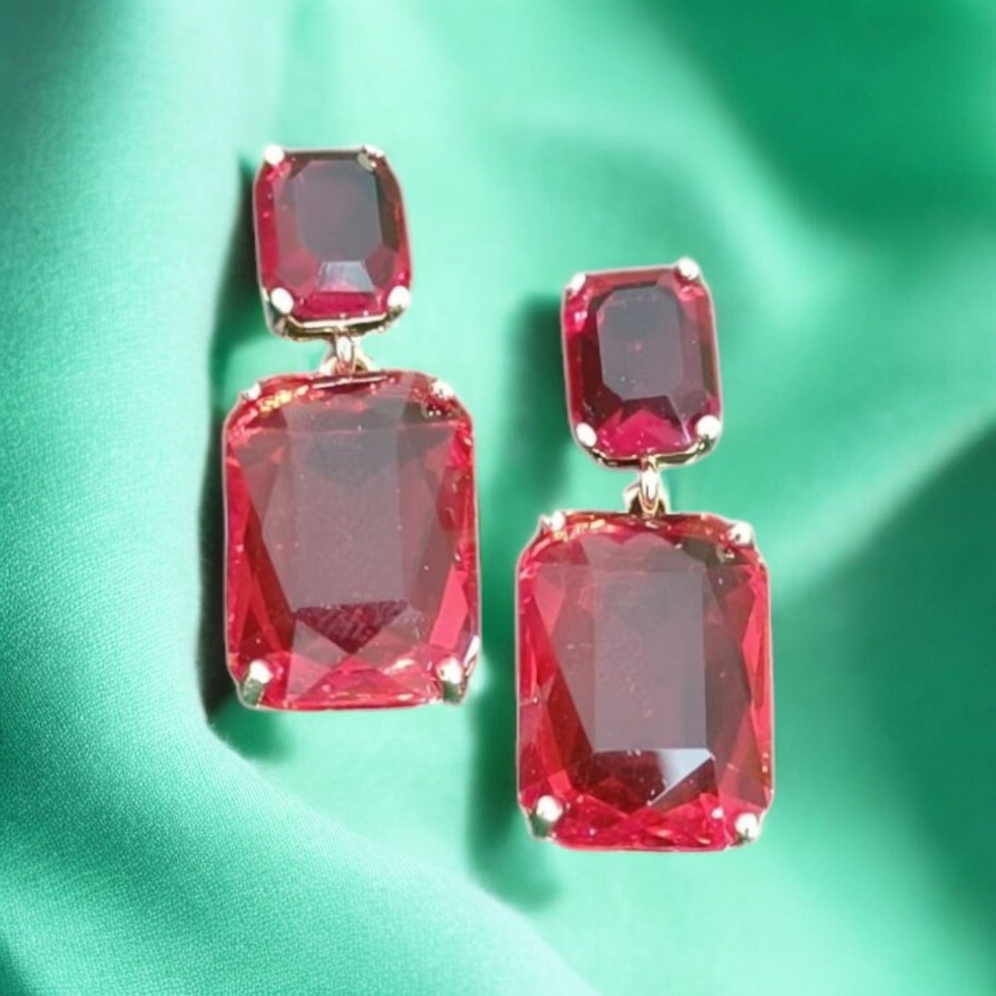 Radiant Crystal Rectangular Red Earrings